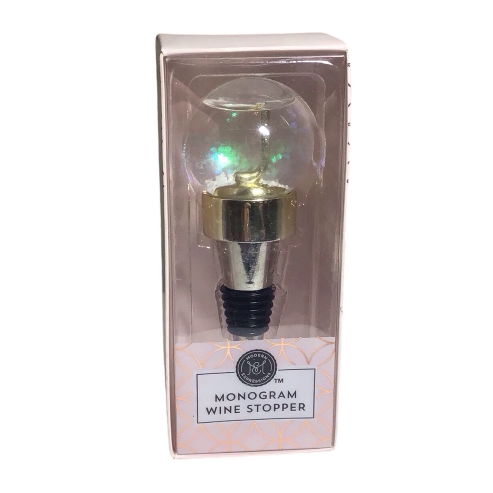 "J" Monogram Snow Globe Wine Stopper by Modern Expressions - New In Box